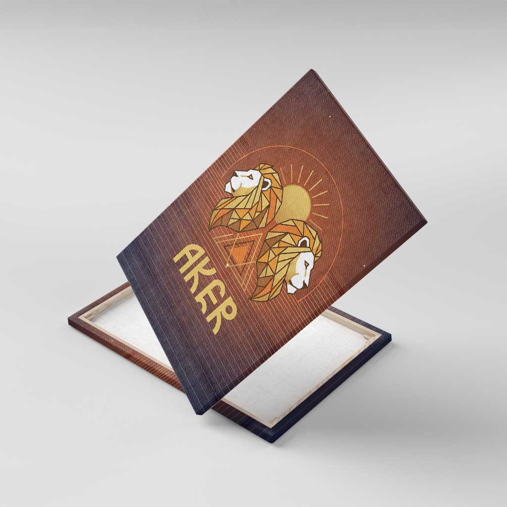 Aker Canvas Wall Art Ancient Egyptian Sunset Gradient, Twin Lion Guardians, and Solar Disc - African Pride