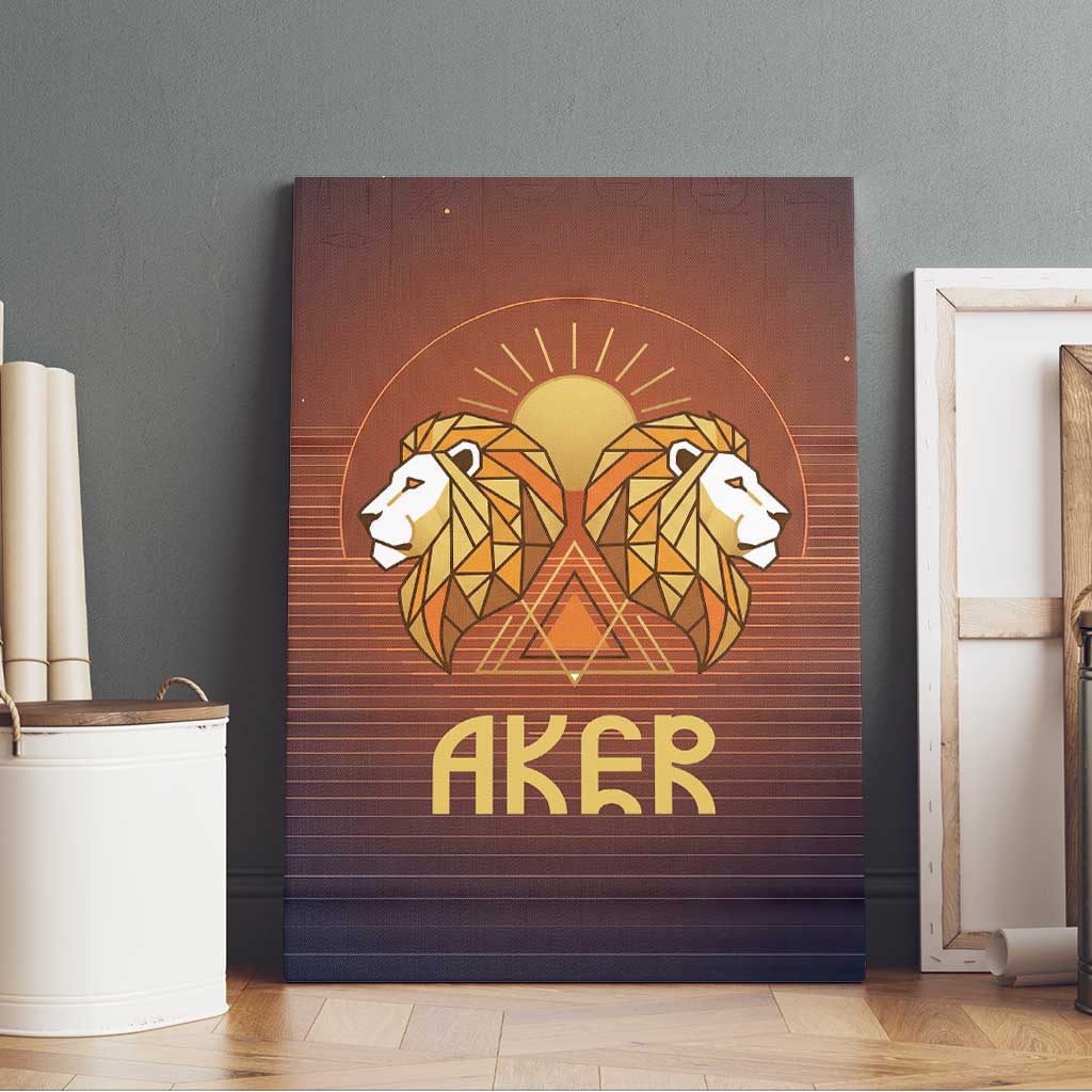 Aker Canvas Wall Art Ancient Egyptian Sunset Gradient, Twin Lion Guardians, and Solar Disc - African Pride