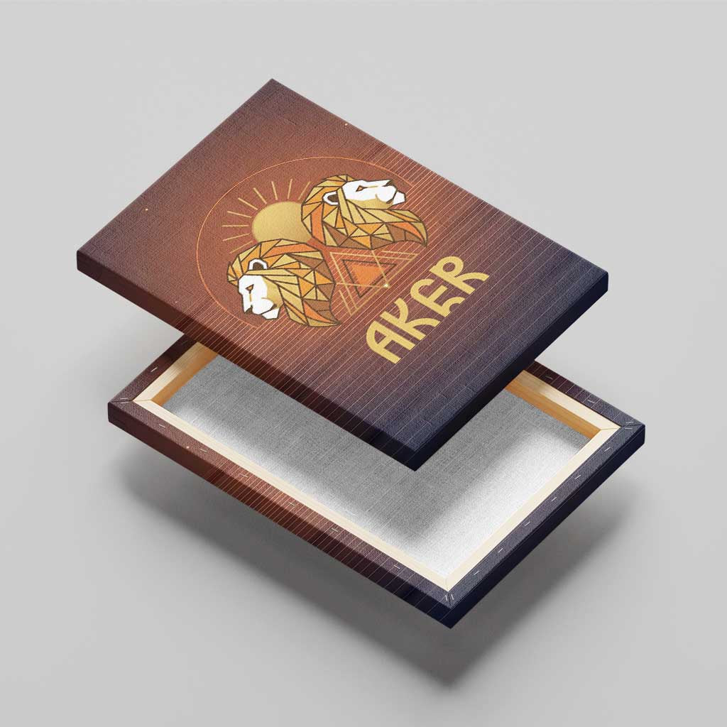 Aker Canvas Wall Art Ancient Egyptian Sunset Gradient, Twin Lion Guardians, and Solar Disc - African Pride