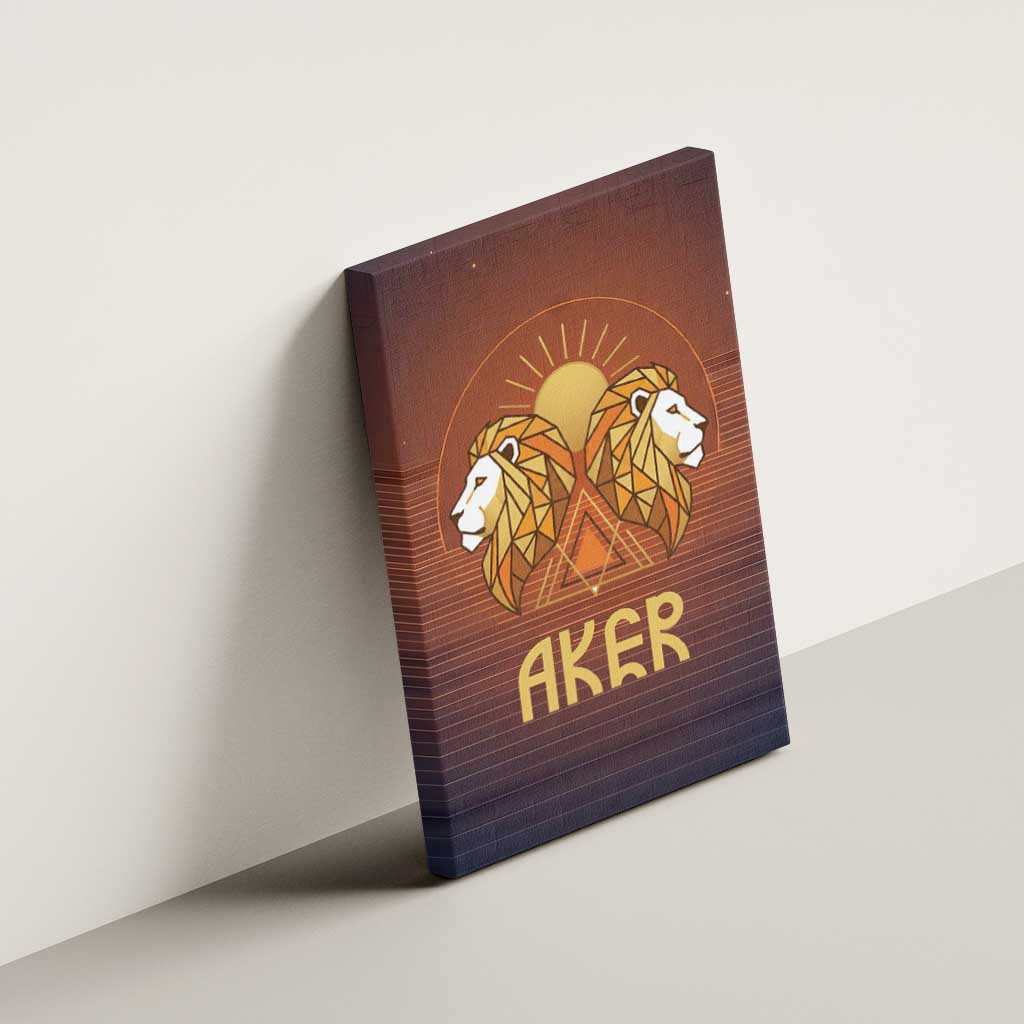 Aker Canvas Wall Art Ancient Egyptian Sunset Gradient, Twin Lion Guardians, and Solar Disc - African Pride