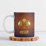 Aker Ceramic Mug Ancient Egyptian Sunset Gradient, Twin Lion Guardians, and Solar Disc - African Pride