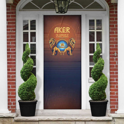 Aker Door Cover Ancient Egyptian Sunset Gradient, Twin Lion Guardians, and Solar Disc - African Pride