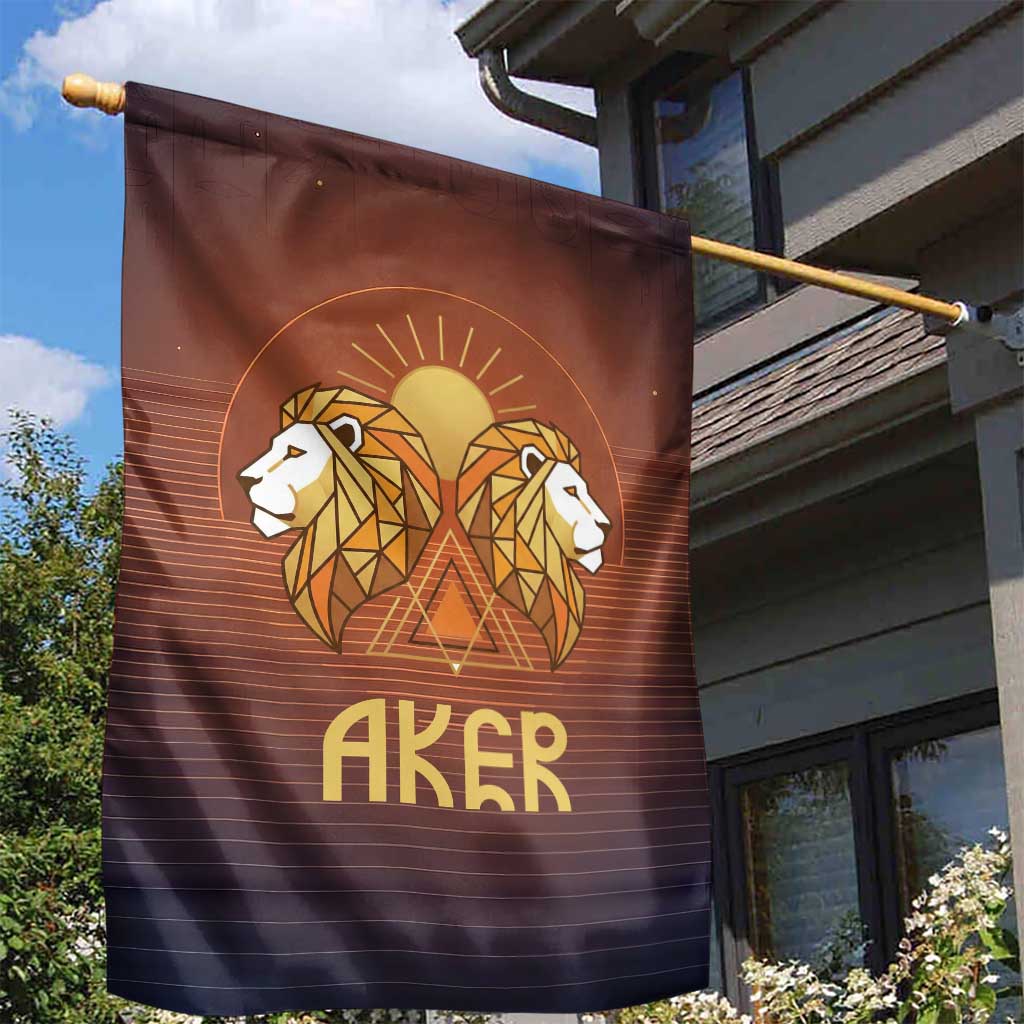Aker Garden Flag Ancient Egyptian Sunset Gradient, Twin Lion Guardians, and Solar Disc - African Pride