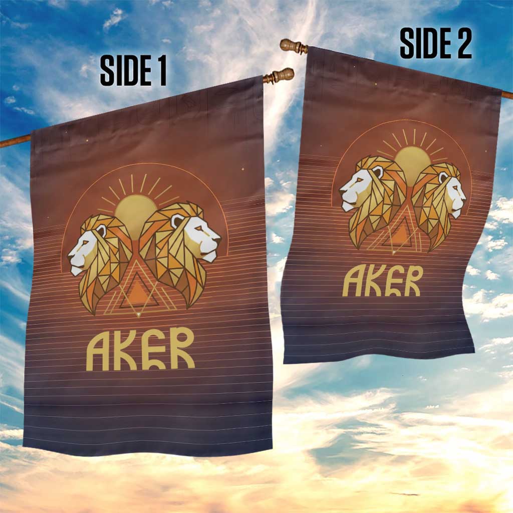 Aker Garden Flag Ancient Egyptian Sunset Gradient, Twin Lion Guardians, and Solar Disc - African Pride