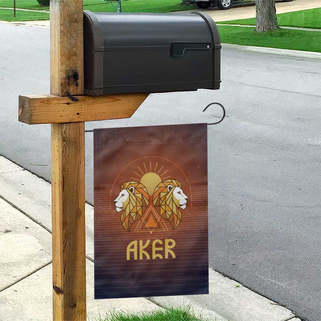 Aker Garden Flag Ancient Egyptian Sunset Gradient, Twin Lion Guardians, and Solar Disc - African Pride