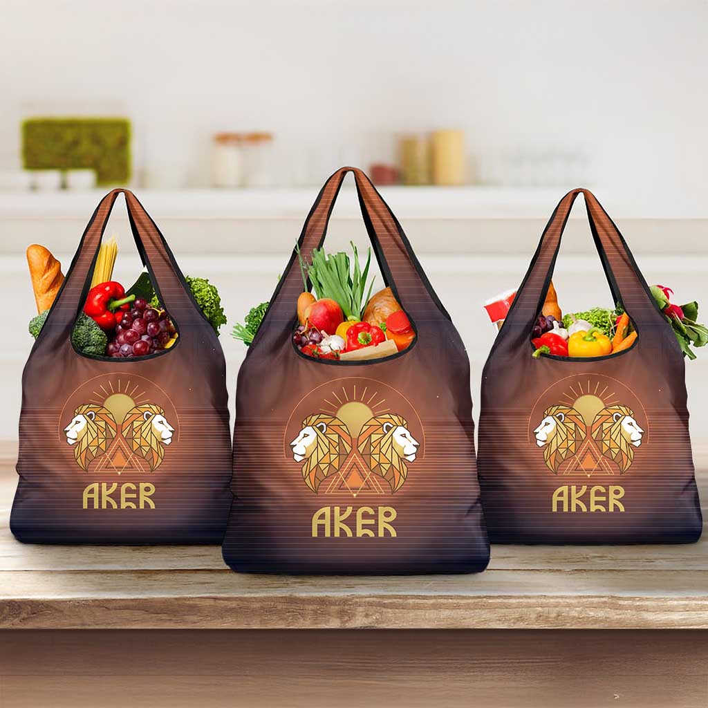 Aker Grocery Bag Ancient Egyptian Sunset Gradient, Twin Lion Guardians, and Solar Disc - African Pride