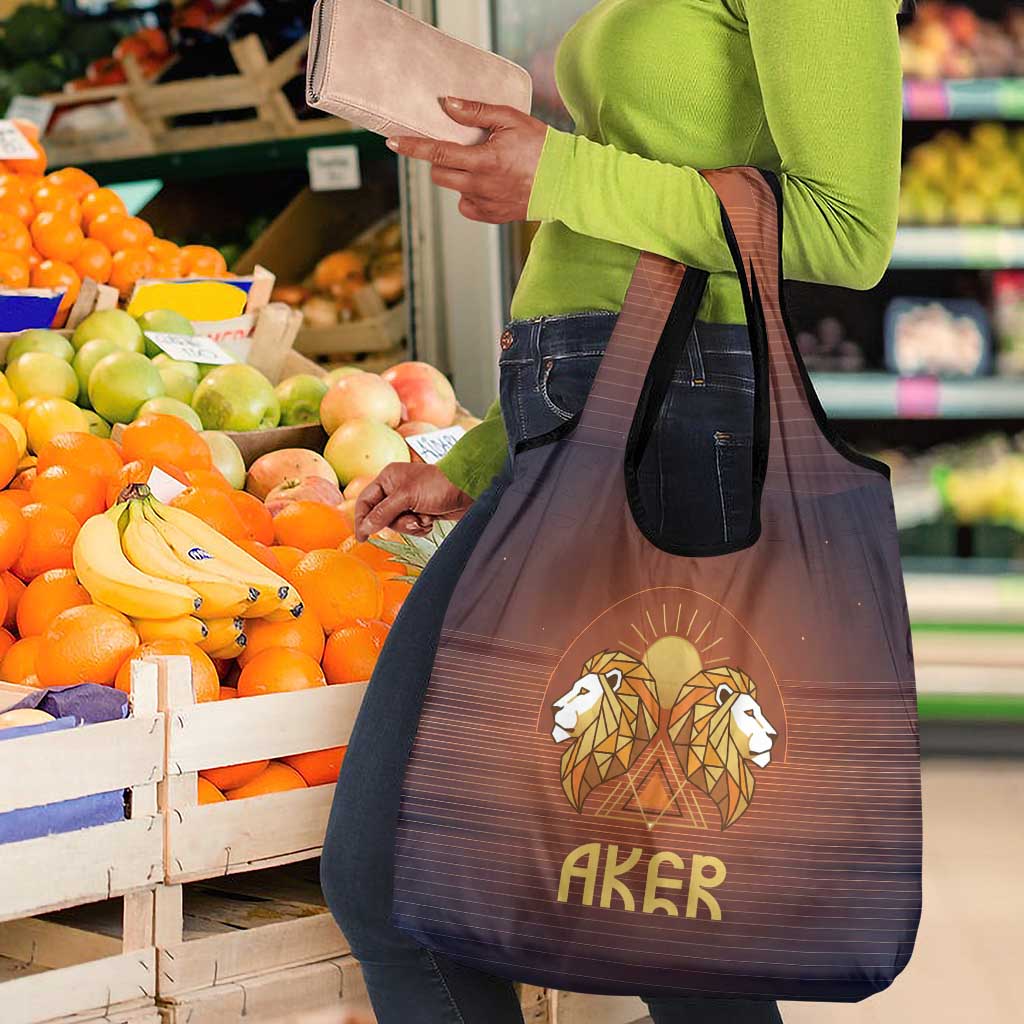 Aker Grocery Bag Ancient Egyptian Sunset Gradient, Twin Lion Guardians, and Solar Disc - African Pride