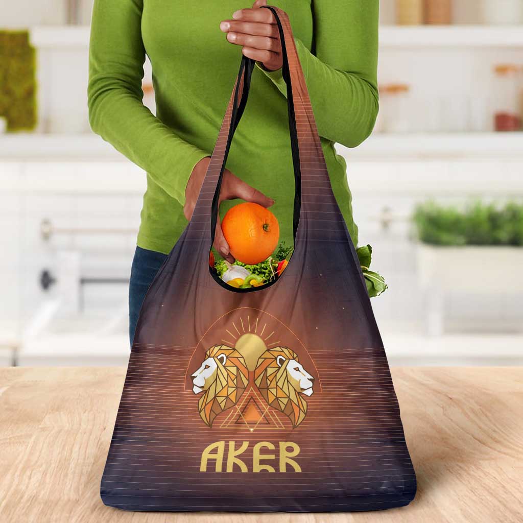 Aker Grocery Bag Ancient Egyptian Sunset Gradient, Twin Lion Guardians, and Solar Disc - African Pride