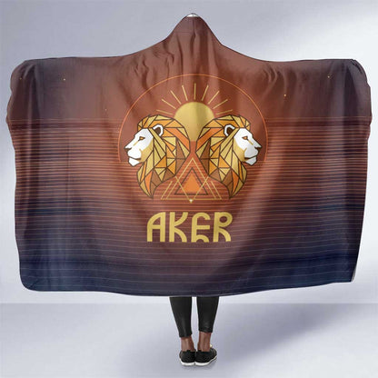 Aker Hooded Blanket Ancient Egyptian Sunset Gradient, Twin Lion Guardians, and Solar Disc - African Pride