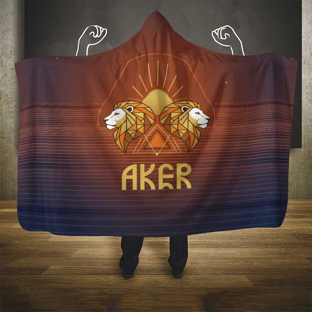 Aker Hooded Blanket Ancient Egyptian Sunset Gradient, Twin Lion Guardians, and Solar Disc - African Pride