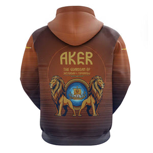 Aker Hoodie Ancient Egyptian Sunset Gradient, Twin Lion Guardians, and Solar Disc - African Pride