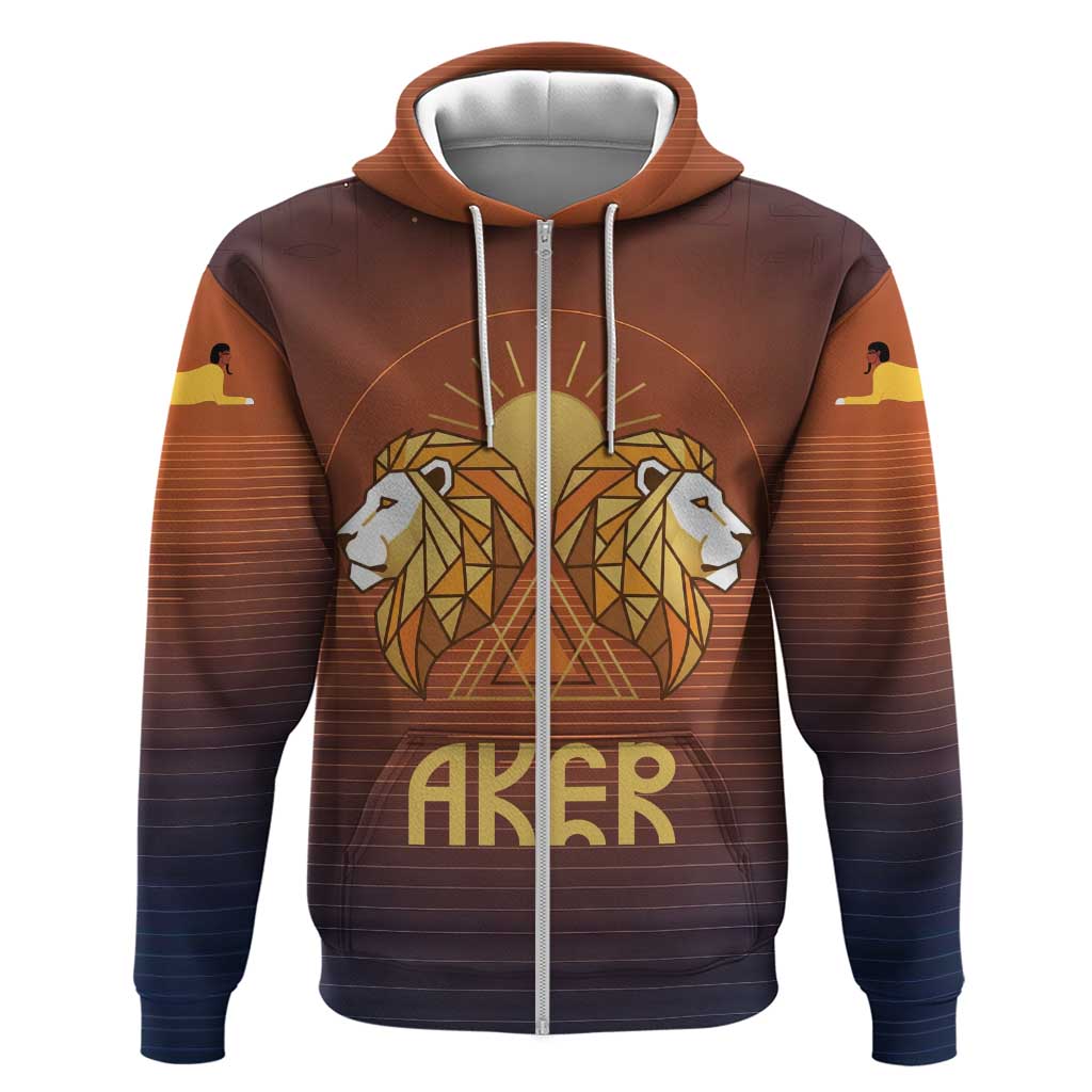 Aker Hoodie Ancient Egyptian Sunset Gradient, Twin Lion Guardians, and Solar Disc - African Pride