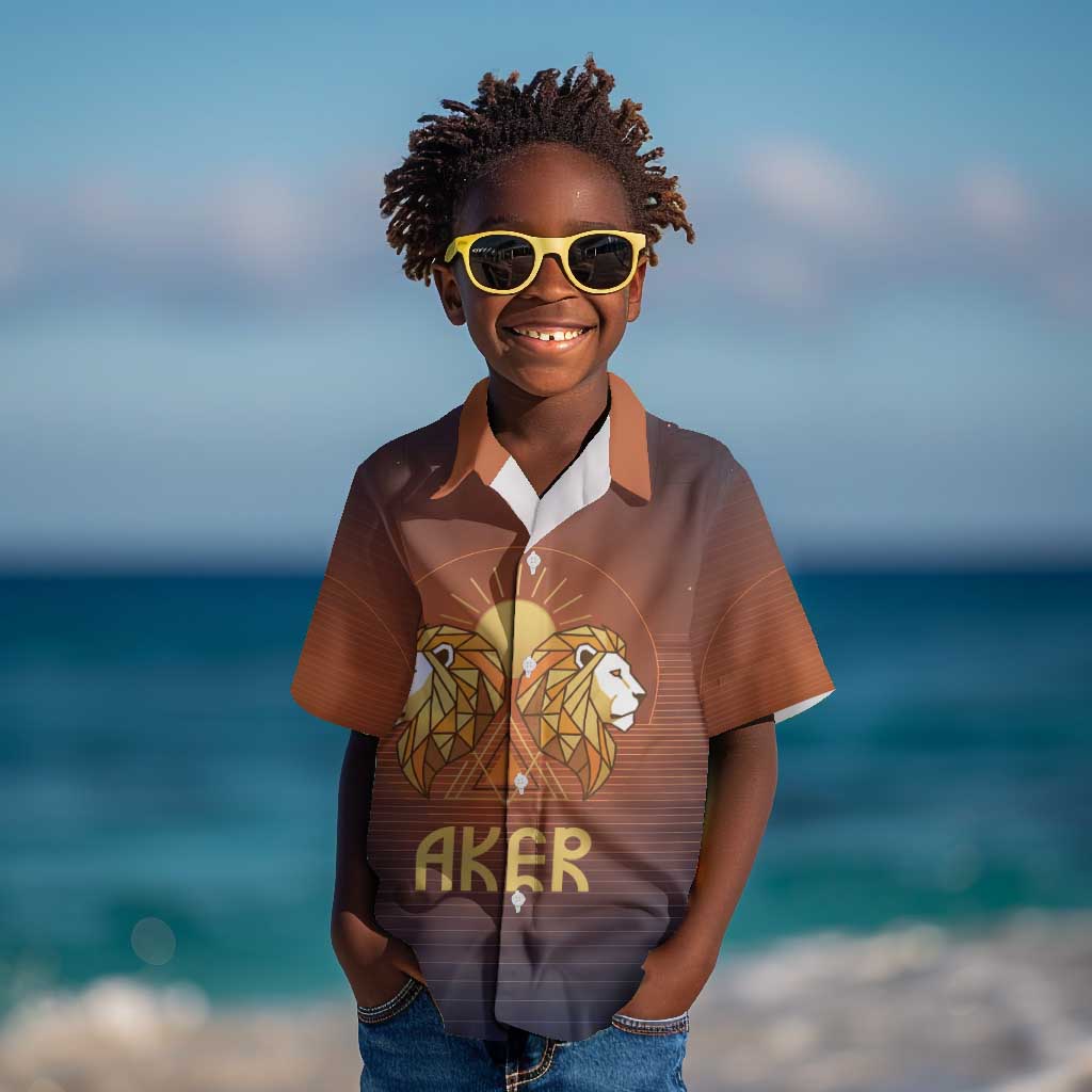 Aker Kid Hawaiian Shirt Ancient Egyptian Sunset Gradient, Twin Lion Guardians, and Solar Disc - African Pride