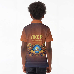 Aker Kid Polo Shirt Ancient Egyptian Sunset Gradient, Twin Lion Guardians, and Solar Disc - African Pride