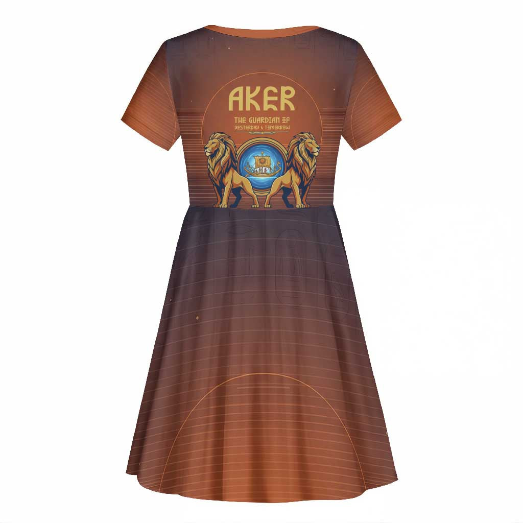 Aker Kid Short Sleeve Dress Ancient Egyptian Sunset Gradient, Twin Lion Guardians, and Solar Disc - African Pride