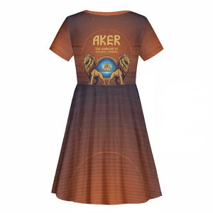 Aker Kid Short Sleeve Dress Ancient Egyptian Sunset Gradient, Twin Lion Guardians, and Solar Disc - African Pride
