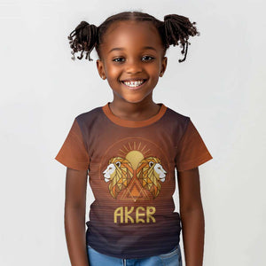 Aker Kid T shirt Ancient Egyptian Sunset Gradient, Twin Lion Guardians, and Solar Disc - African Pride