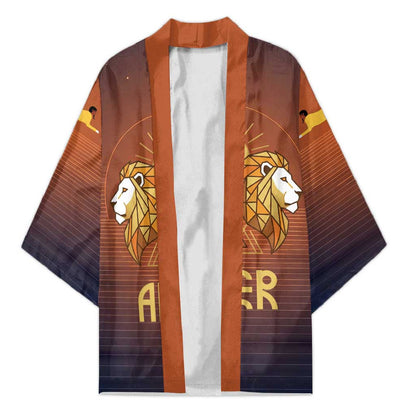 Aker Kimono Ancient Egyptian Sunset Gradient, Twin Lion Guardians, and Solar Disc - African Pride