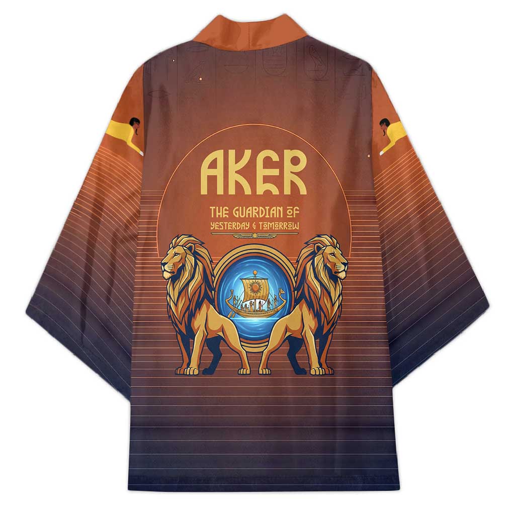 Aker Kimono Ancient Egyptian Sunset Gradient, Twin Lion Guardians, and Solar Disc - African Pride