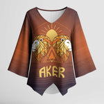 Aker Kimono Sleeve Blouse Ancient Egyptian Sunset Gradient, Twin Lion Guardians, and Solar Disc - African Pride