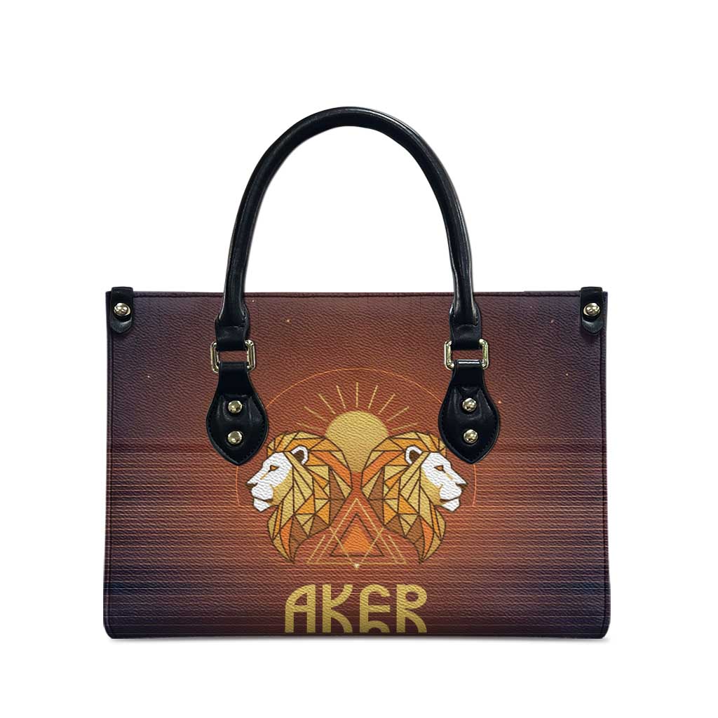 Aker Leather Bag Ancient Egyptian Sunset Gradient, Twin Lion Guardians, and Solar Disc - African Pride