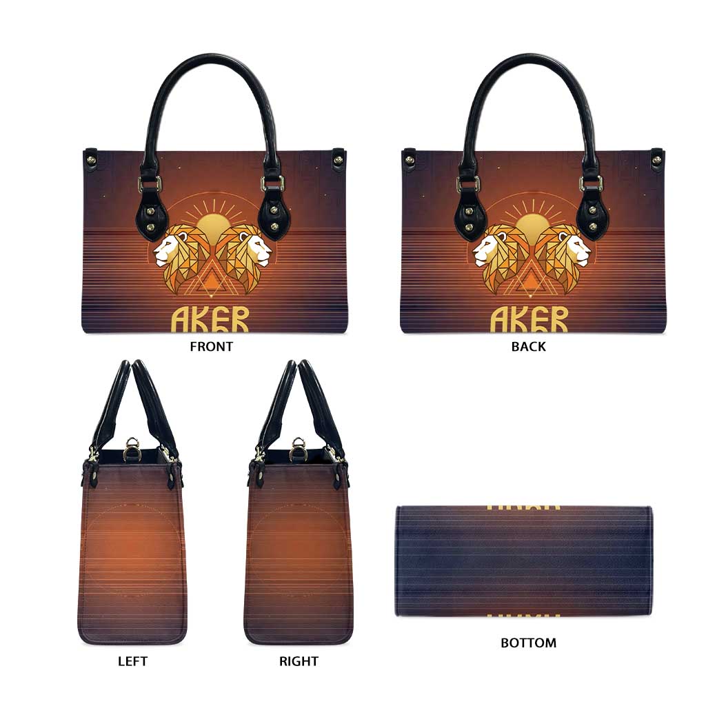Aker Leather Bag Ancient Egyptian Sunset Gradient, Twin Lion Guardians, and Solar Disc - African Pride