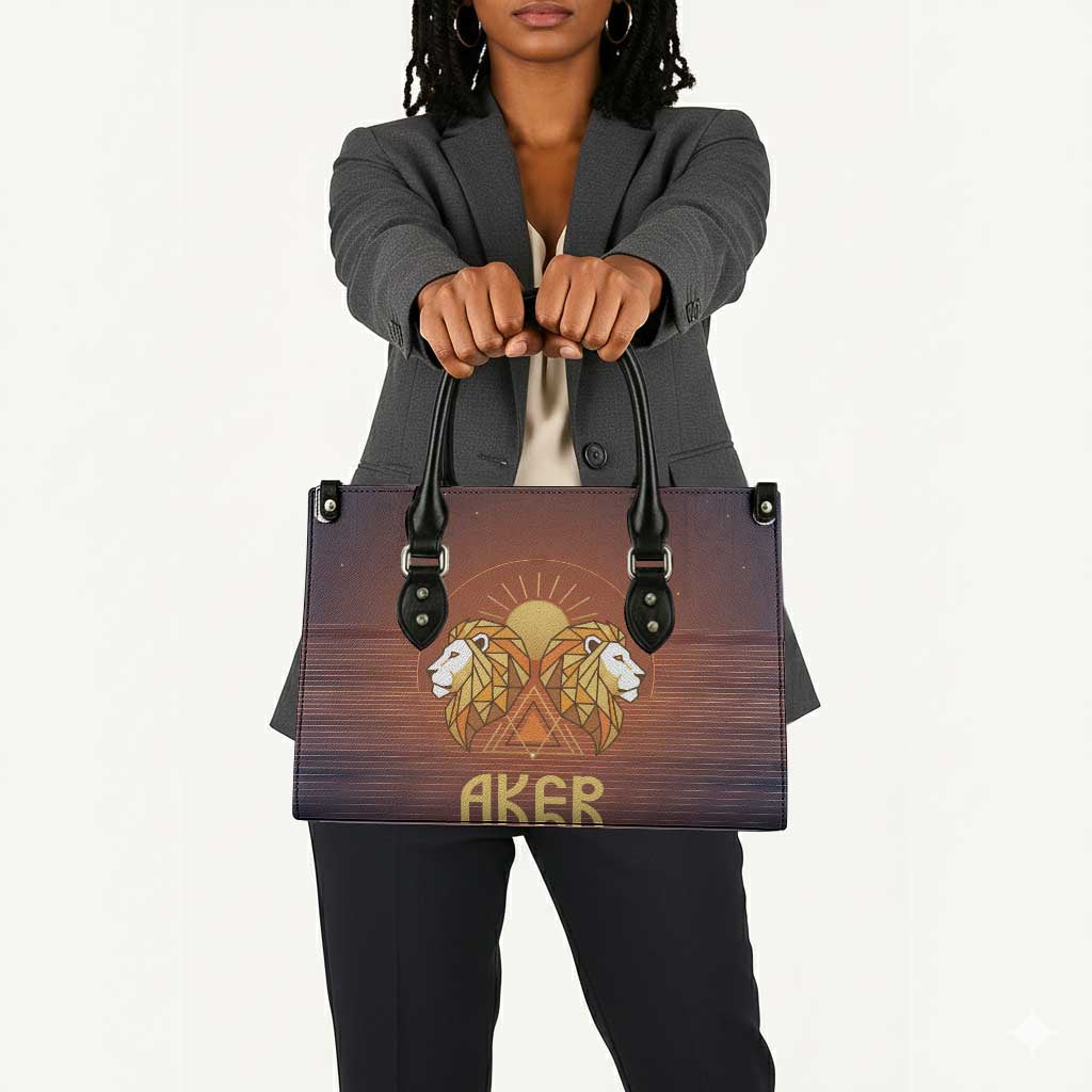Aker Leather Bag Ancient Egyptian Sunset Gradient, Twin Lion Guardians, and Solar Disc - African Pride