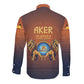Aker Long Sleeve Button Shirt Ancient Egyptian Sunset Gradient, Twin Lion Guardians, and Solar Disc - African Pride