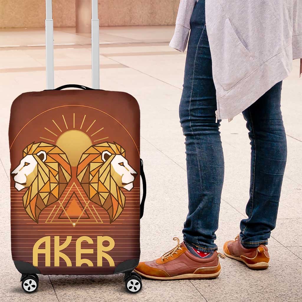 Aker Luggage Cover Ancient Egyptian Sunset Gradient, Twin Lion Guardians, and Solar Disc - African Pride
