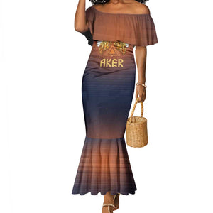 Aker Mermaid Dress Ancient Egyptian Sunset Gradient, Twin Lion Guardians, and Solar Disc - African Pride