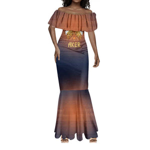 Aker Mermaid Dress Ancient Egyptian Sunset Gradient, Twin Lion Guardians, and Solar Disc - African Pride