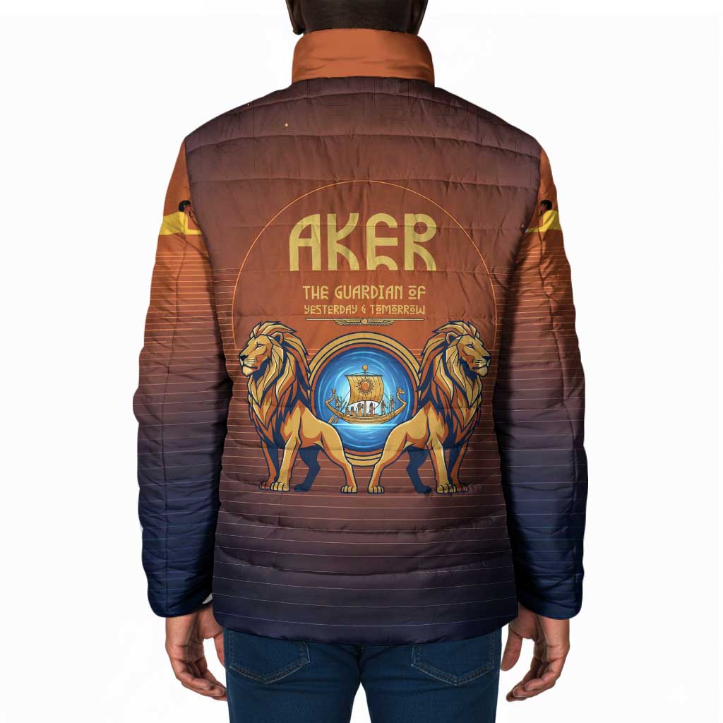 Aker Padded Jacket Ancient Egyptian Sunset Gradient, Twin Lion Guardians, and Solar Disc - African Pride