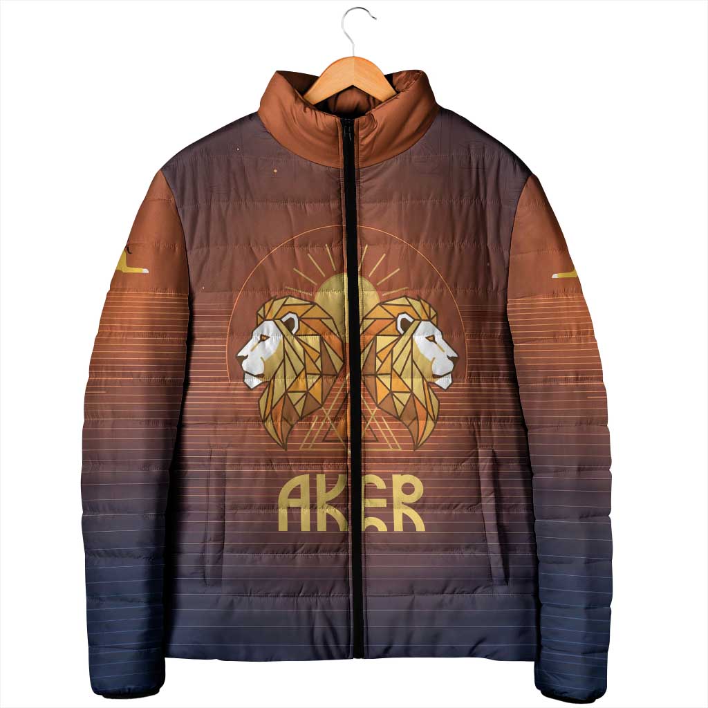Aker Padded Jacket Ancient Egyptian Sunset Gradient, Twin Lion Guardians, and Solar Disc - African Pride