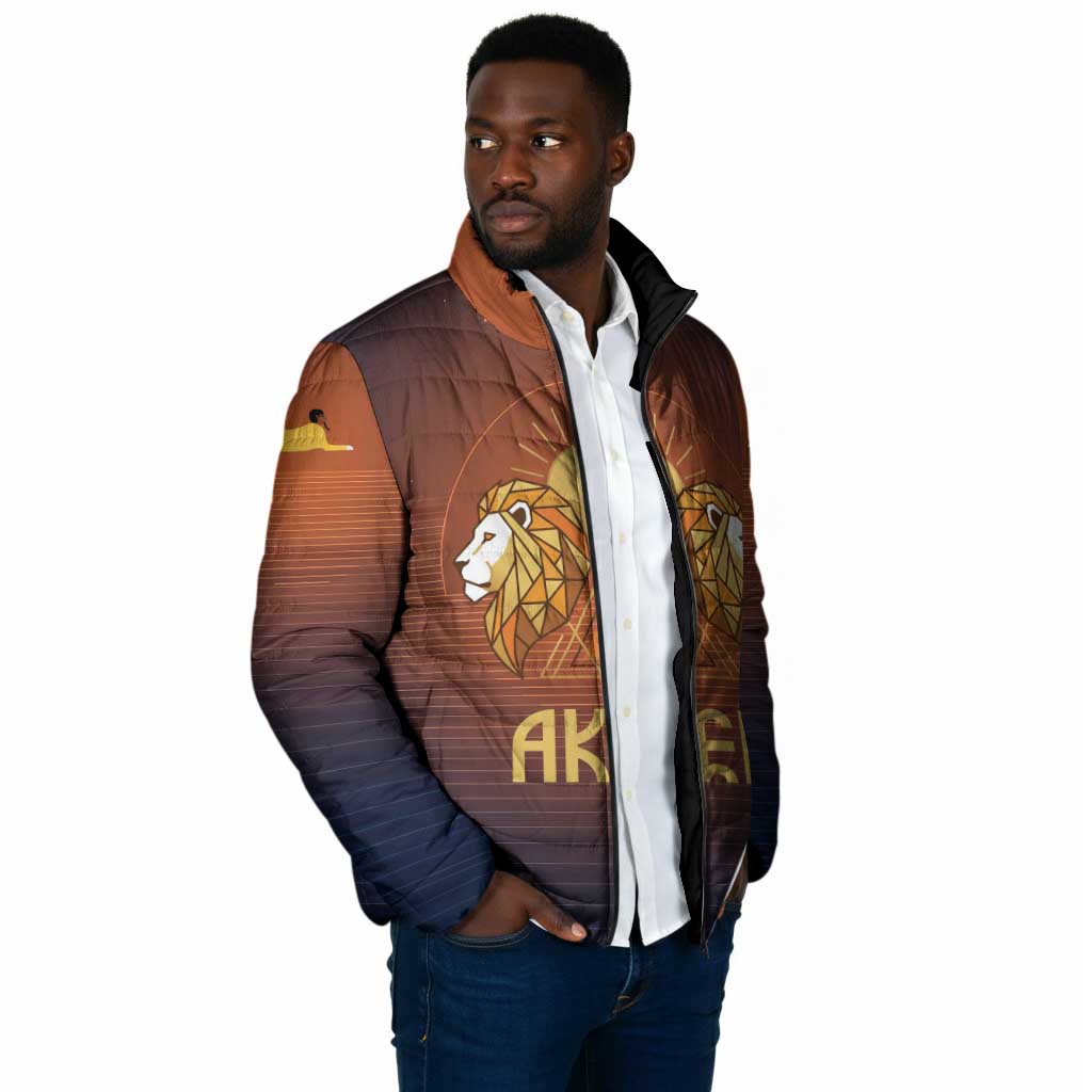 Aker Padded Jacket Ancient Egyptian Sunset Gradient, Twin Lion Guardians, and Solar Disc - African Pride
