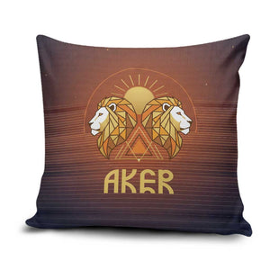 Aker Pillow Cover Ancient Egyptian Sunset Gradient, Twin Lion Guardians, and Solar Disc - African Pride