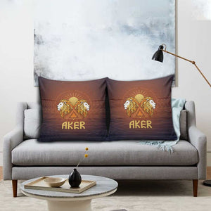 Aker Pillow Cover Ancient Egyptian Sunset Gradient, Twin Lion Guardians, and Solar Disc - African Pride
