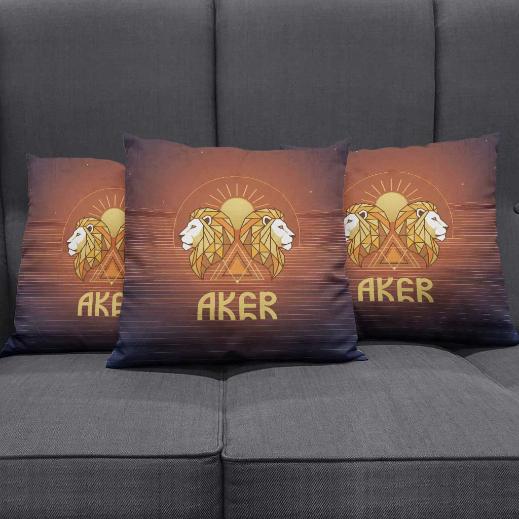 Aker Pillow Cover Ancient Egyptian Sunset Gradient, Twin Lion Guardians, and Solar Disc - African Pride