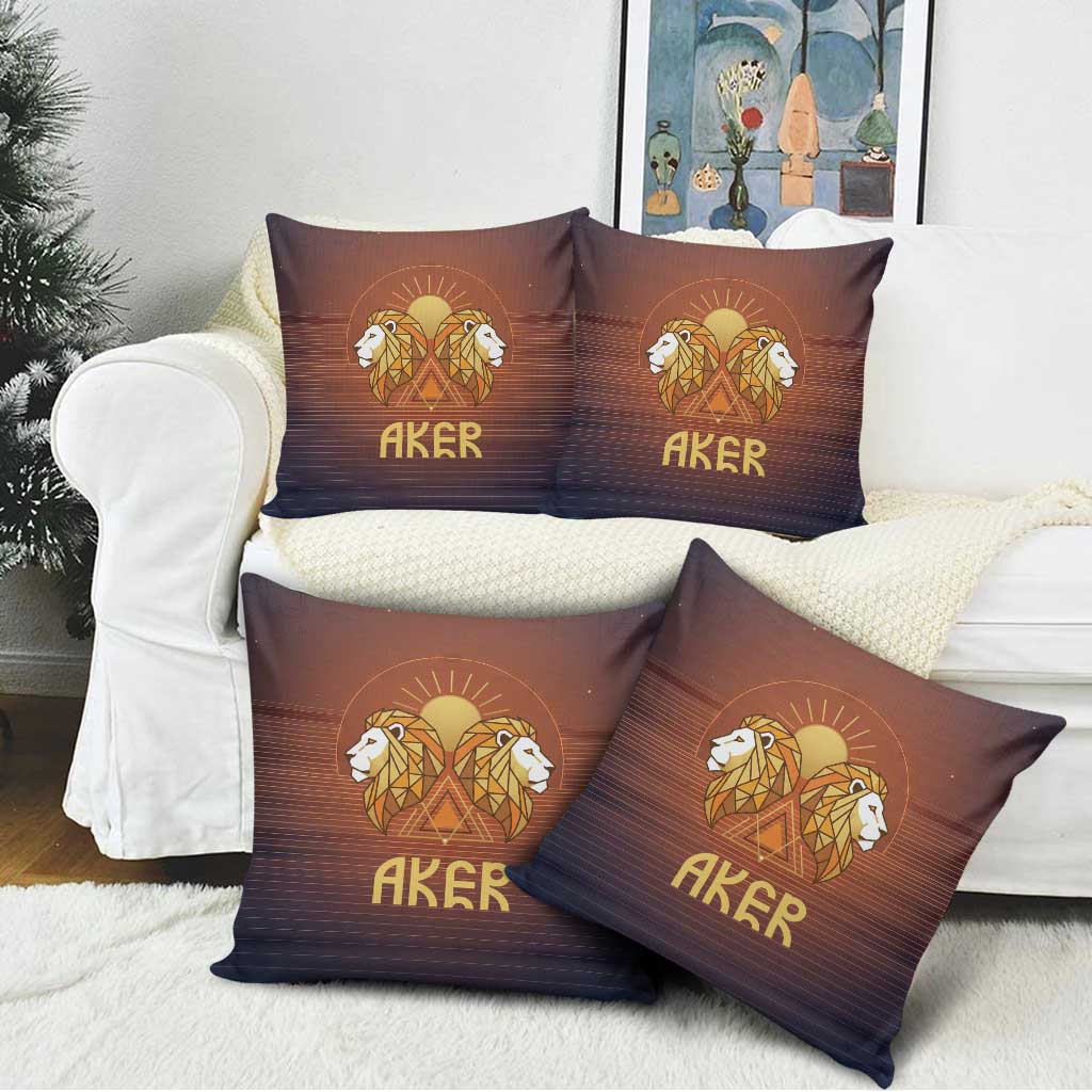 Aker Pillow Cover Ancient Egyptian Sunset Gradient, Twin Lion Guardians, and Solar Disc - African Pride