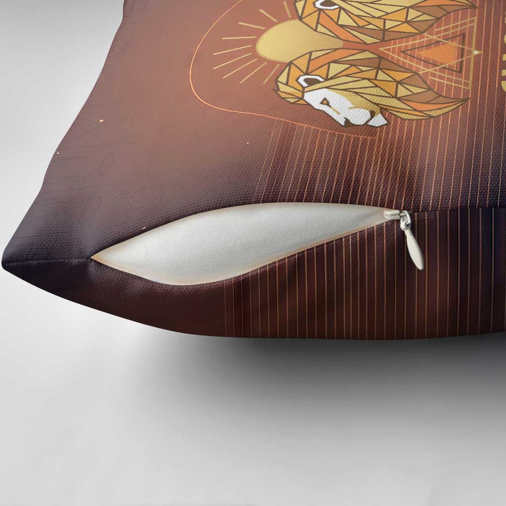 Aker Pillow Cover Ancient Egyptian Sunset Gradient, Twin Lion Guardians, and Solar Disc - African Pride
