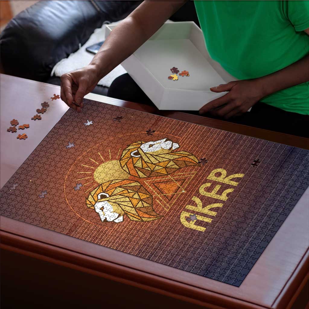 Aker Puzzle Ancient Egyptian Sunset Gradient, Twin Lion Guardians, and Solar Disc - African Pride