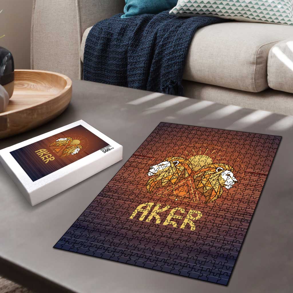 Aker Puzzle Ancient Egyptian Sunset Gradient, Twin Lion Guardians, and Solar Disc - African Pride