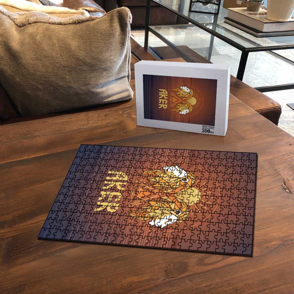 Aker Puzzle Ancient Egyptian Sunset Gradient, Twin Lion Guardians, and Solar Disc - African Pride