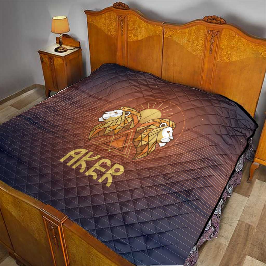 Aker Quilt Ancient Egyptian Sunset Gradient, Twin Lion Guardians, and Solar Disc - African Pride