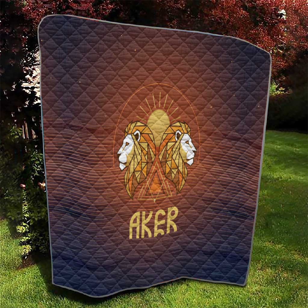Aker Quilt Ancient Egyptian Sunset Gradient, Twin Lion Guardians, and Solar Disc - African Pride