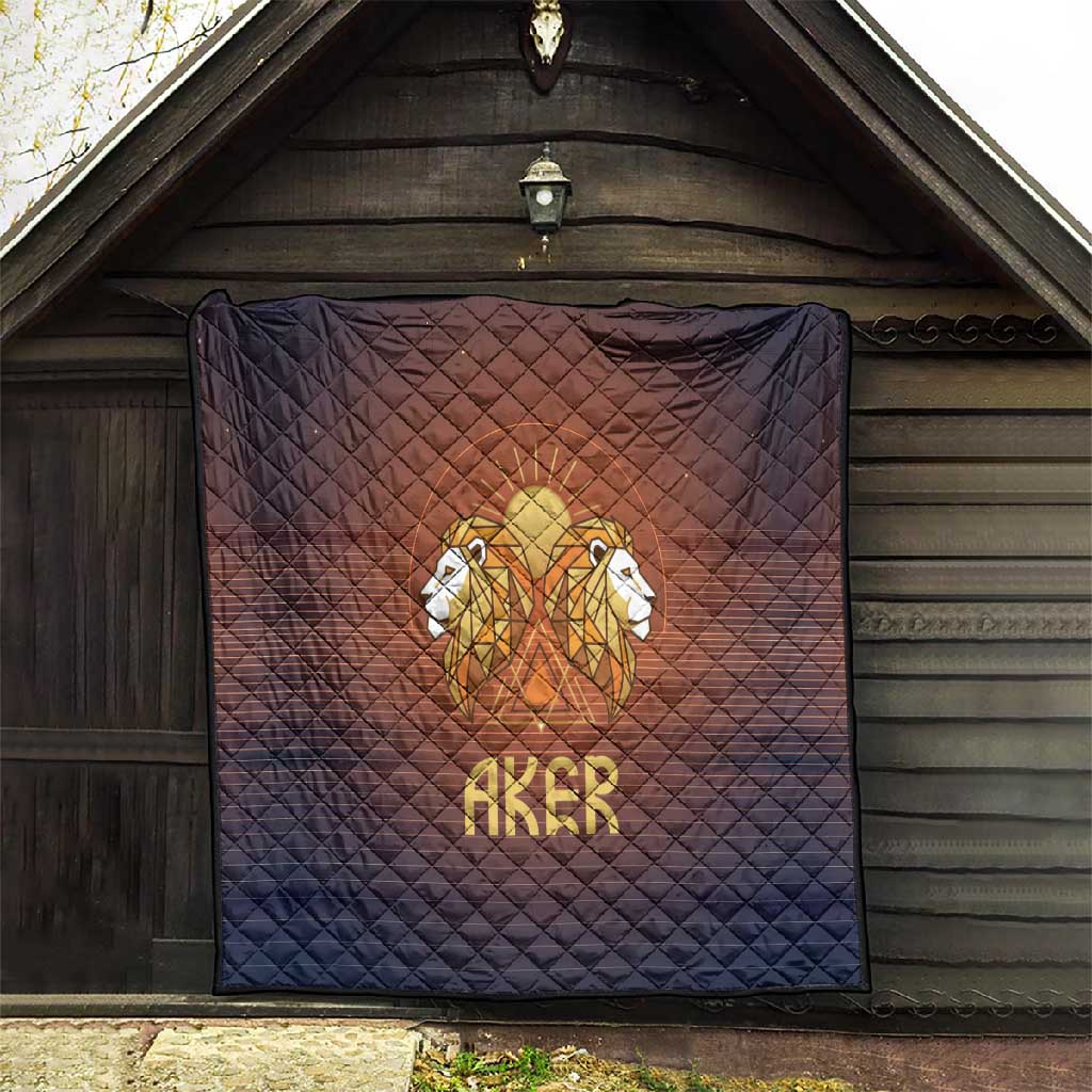 Aker Quilt Ancient Egyptian Sunset Gradient, Twin Lion Guardians, and Solar Disc - African Pride