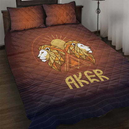Aker Quilt Bed Set Ancient Egyptian Sunset Gradient, Twin Lion Guardians, and Solar Disc - African Pride