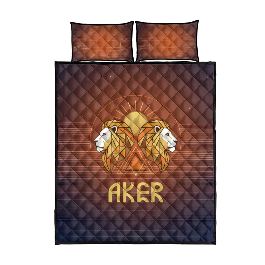 Aker Quilt Bed Set Ancient Egyptian Sunset Gradient, Twin Lion Guardians, and Solar Disc - African Pride