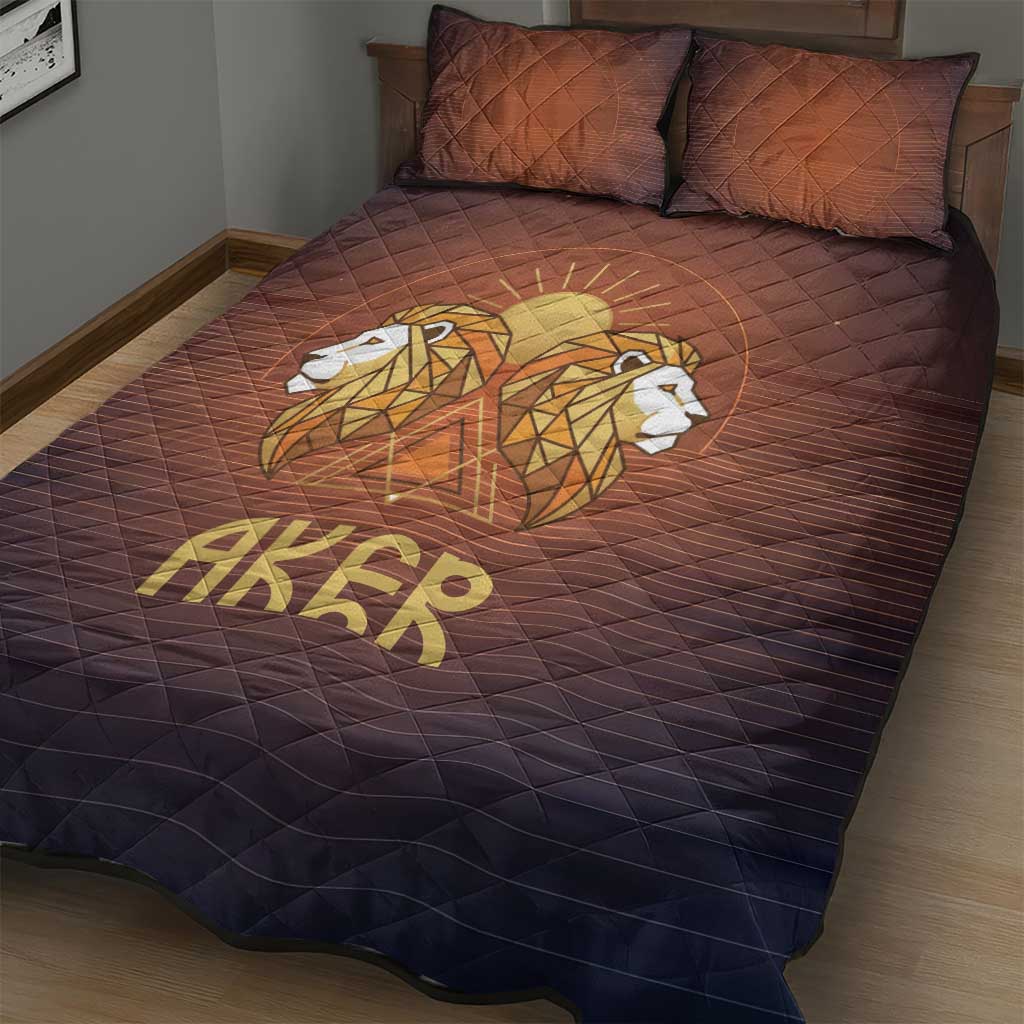 Aker Quilt Bed Set Ancient Egyptian Sunset Gradient, Twin Lion Guardians, and Solar Disc - African Pride