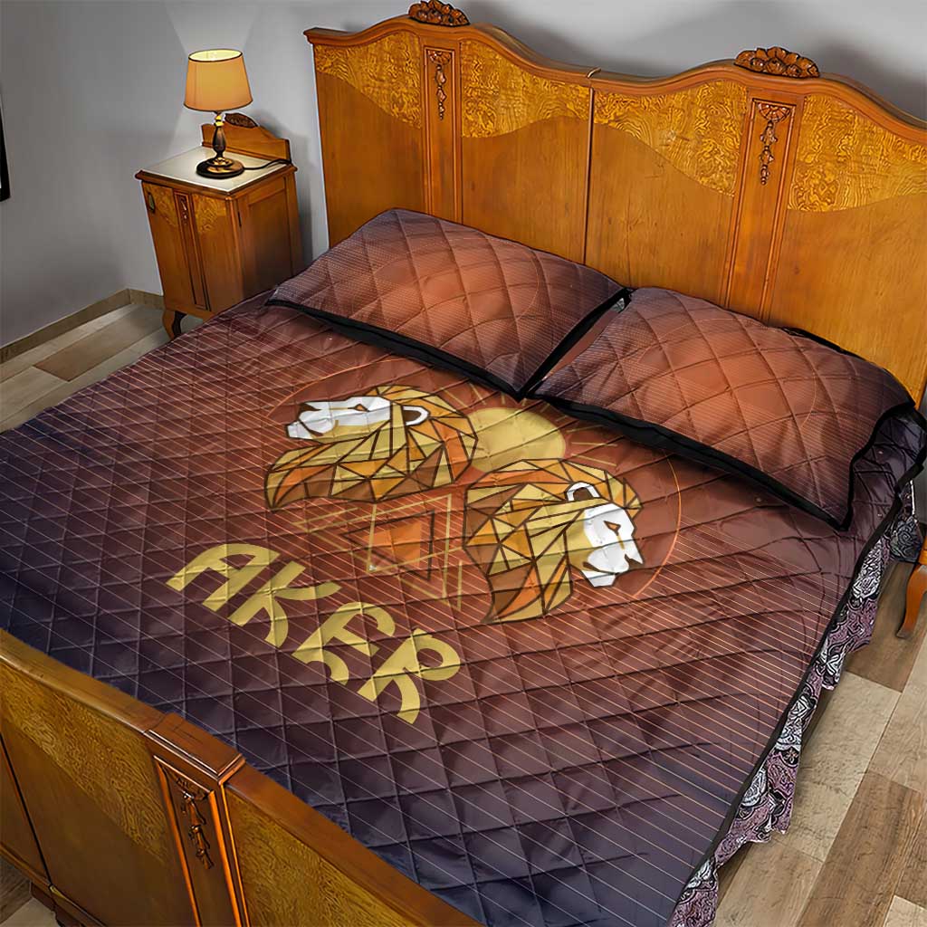 Aker Quilt Bed Set Ancient Egyptian Sunset Gradient, Twin Lion Guardians, and Solar Disc - African Pride