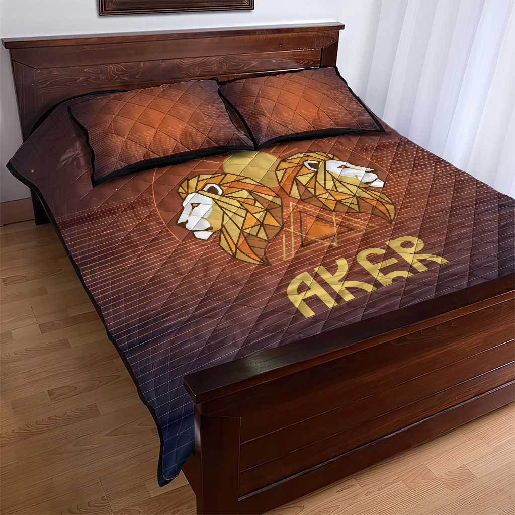 Aker Quilt Bed Set Ancient Egyptian Sunset Gradient, Twin Lion Guardians, and Solar Disc - African Pride